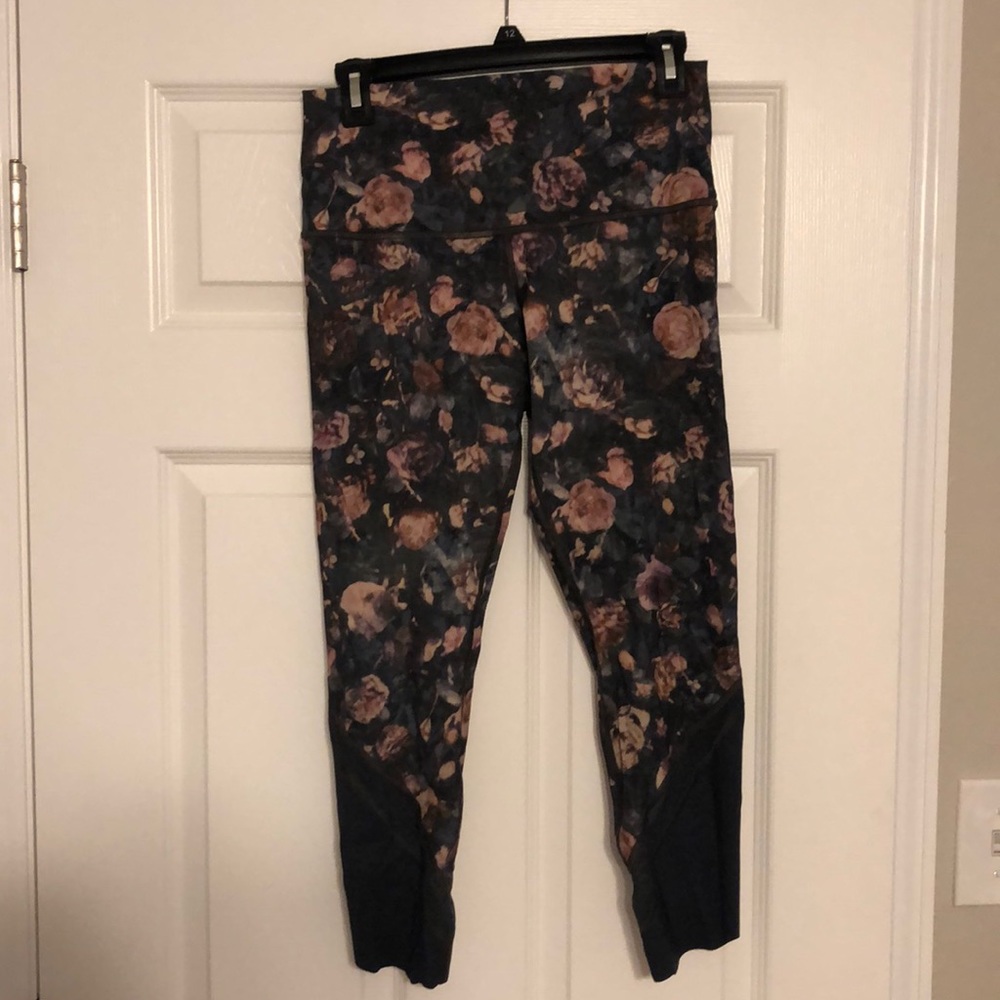 Lulu lemon floral crop leggings with mesh detail